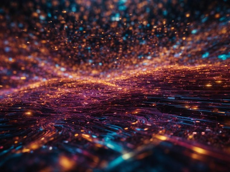 Illuminated fibre strands carrying points of light across a dark field